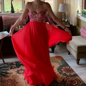 Watermelon colored prom dress